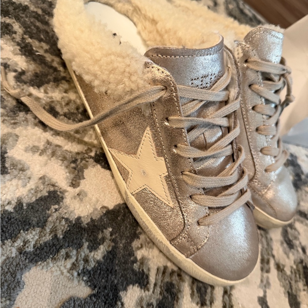 Golden Goose Metallic and Cream Star Sneakers